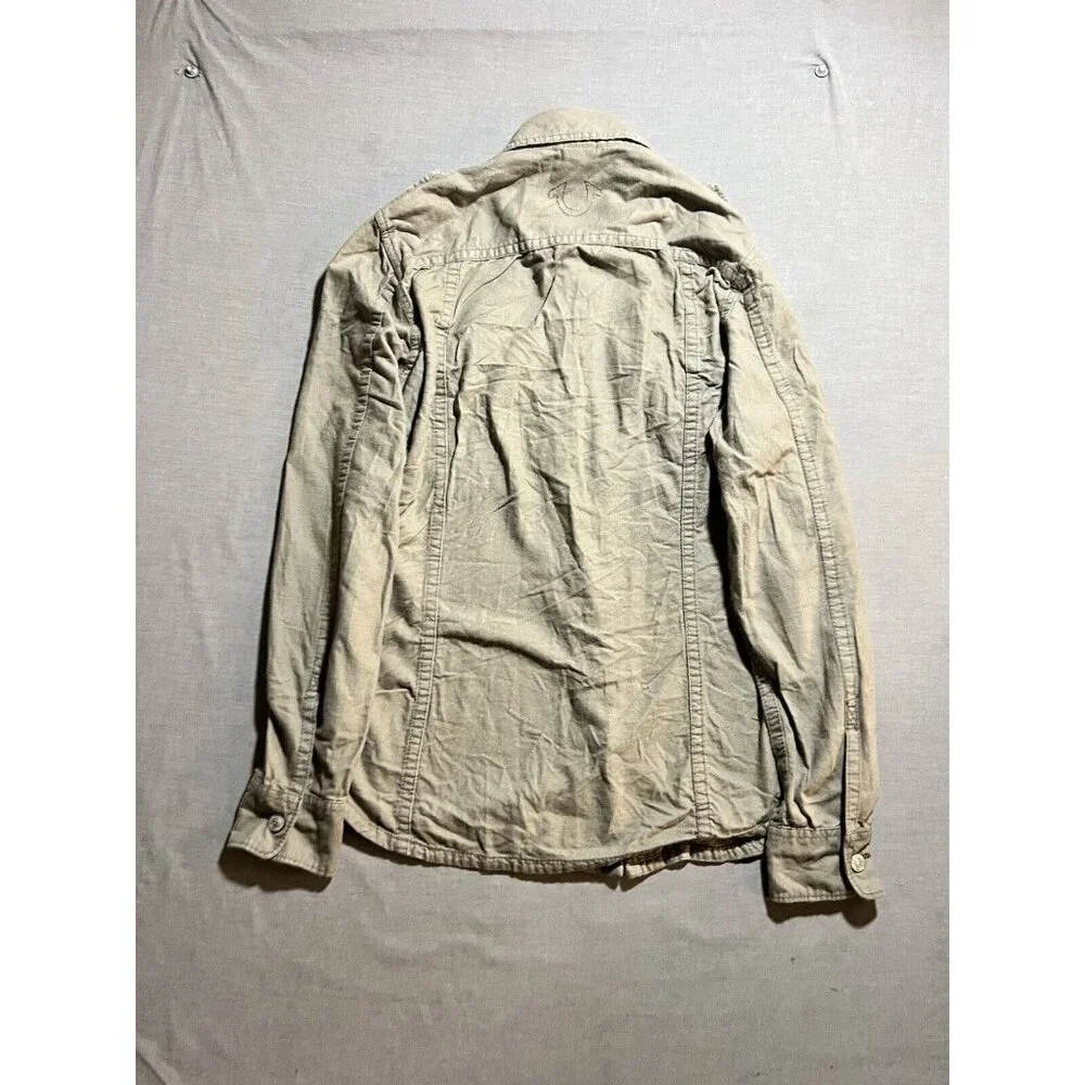True Religion Chamois Button Up Shirt‎ Men's Medium Beige Snap Long Sleeve.